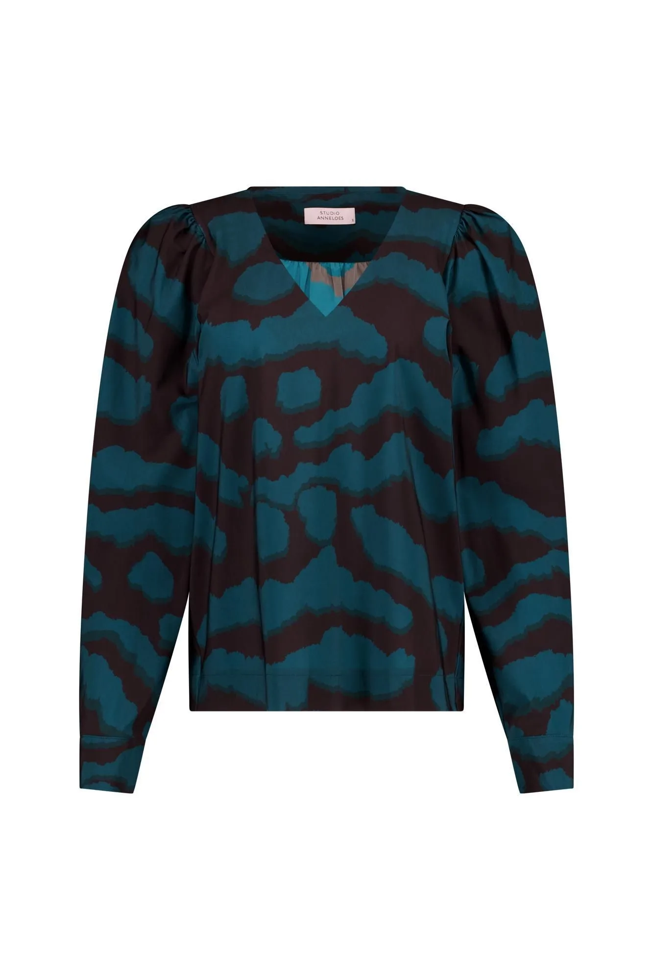 Studio Anneloes Les Blurred Top, Espresso/Teal, top met vervaagde print